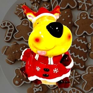 Vintage Hartland Christmas Moose/Reindeer Ceramic Cookie Jar Lid Orginal Box